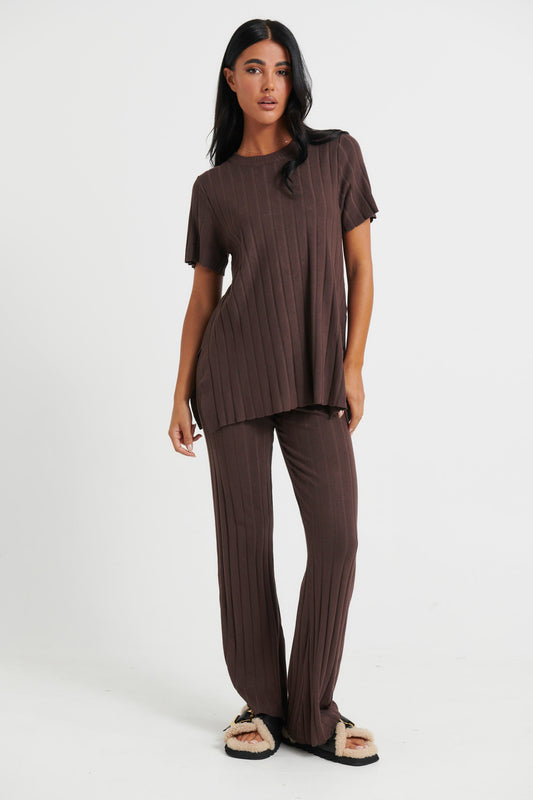 Leighton Ribbed Top Chocolate