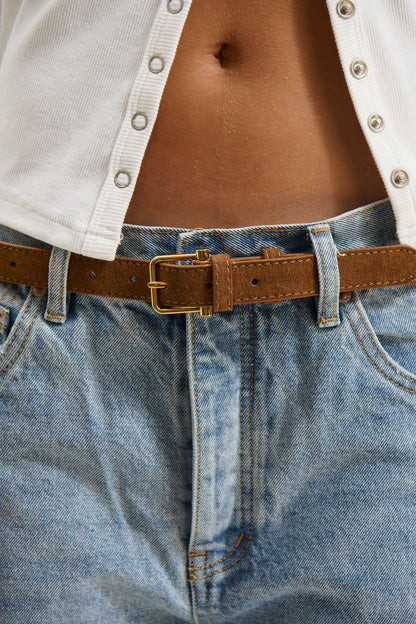 Kelly Genuine Leather Skinny Belt Tan
