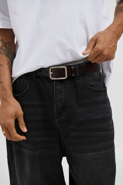 Leather Belt Wide Dark Brown