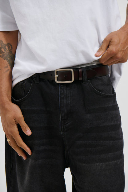 Leather Belt Wide Dark Brown