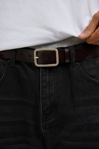 Leather Belt Wide Dark Brown