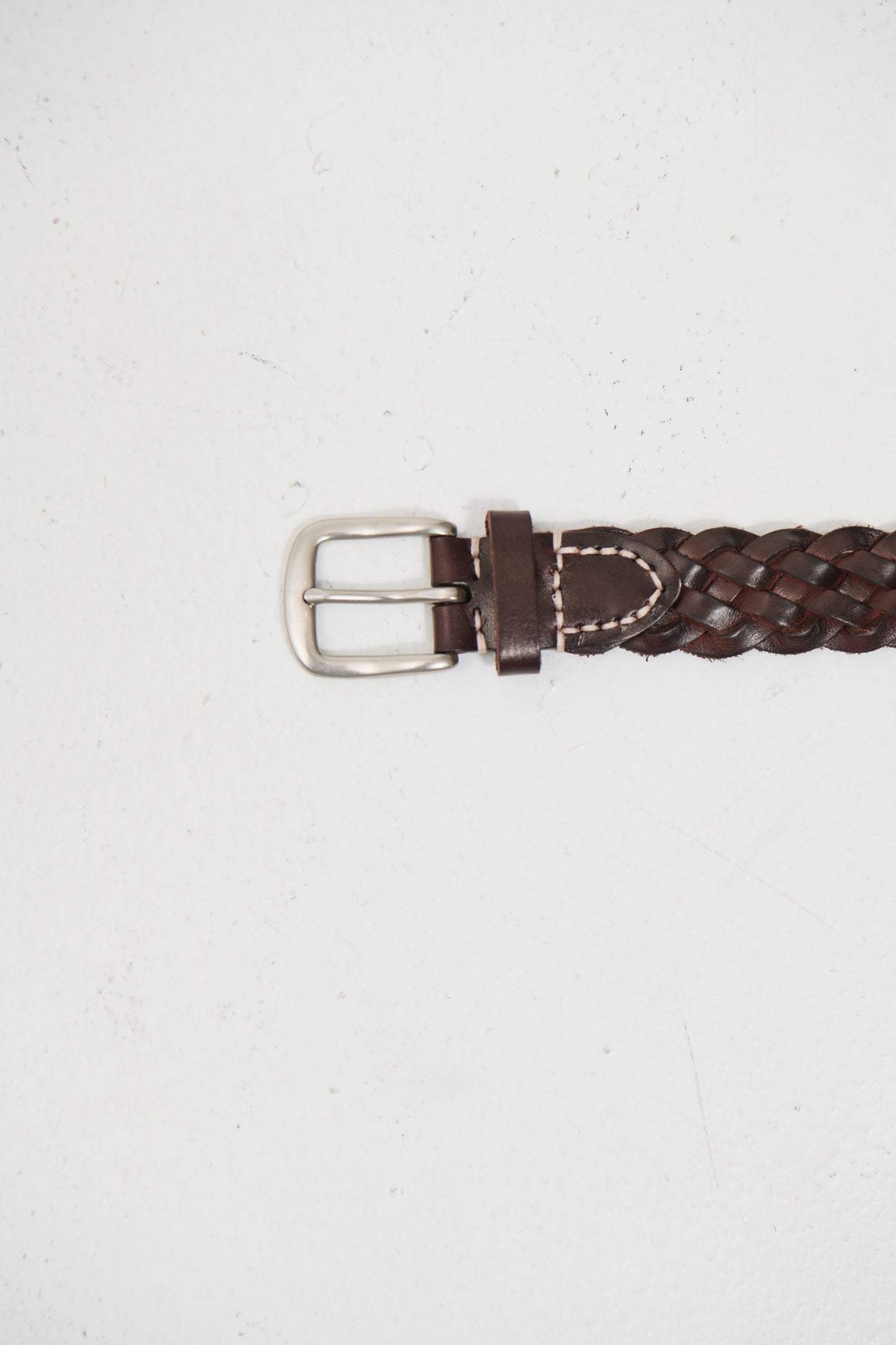 Leather Belt Thin Weave Dark Brown
