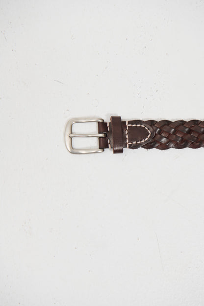 Leather Belt Thin Weave Dark Brown