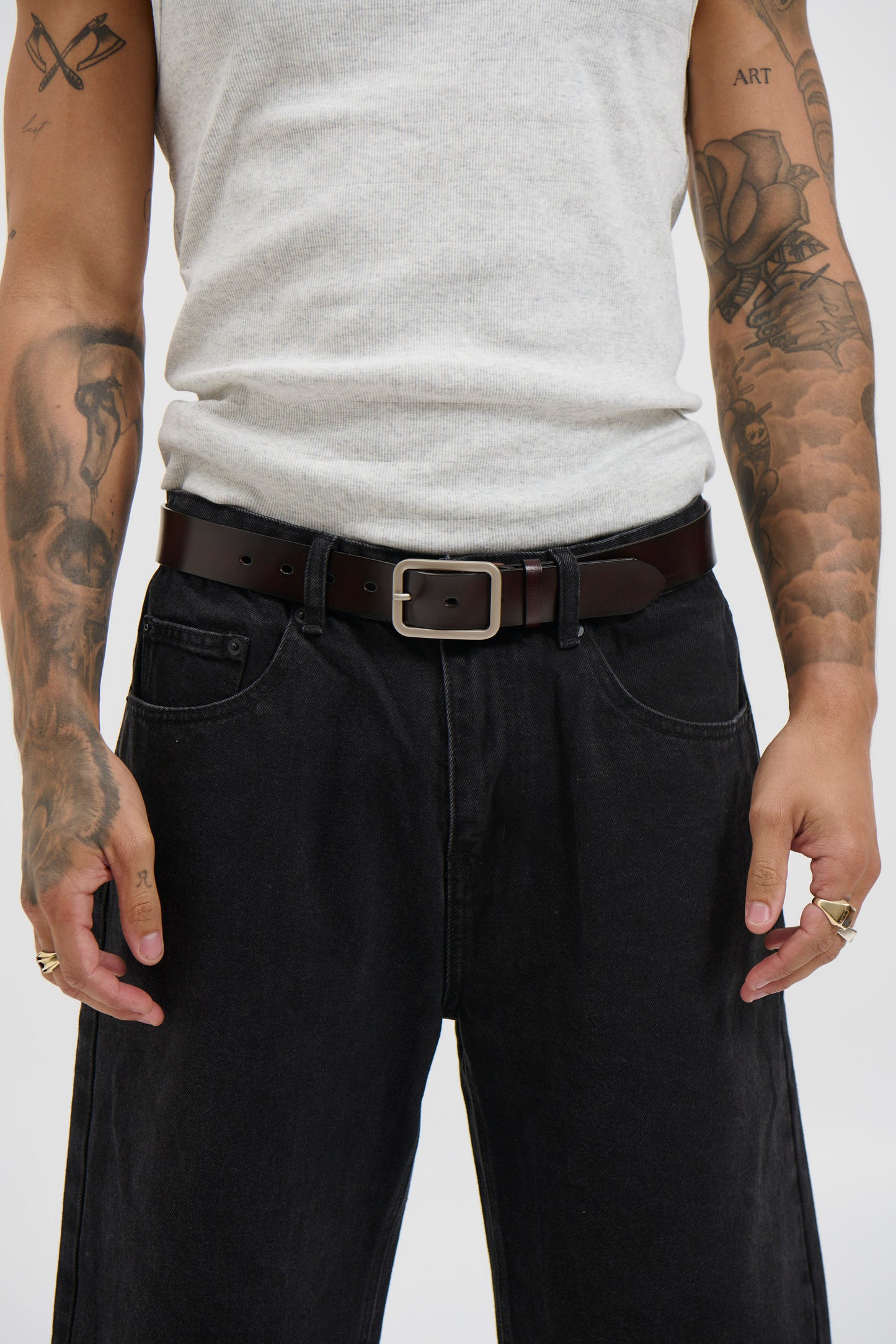 Leather Belt Wide Dark Brown