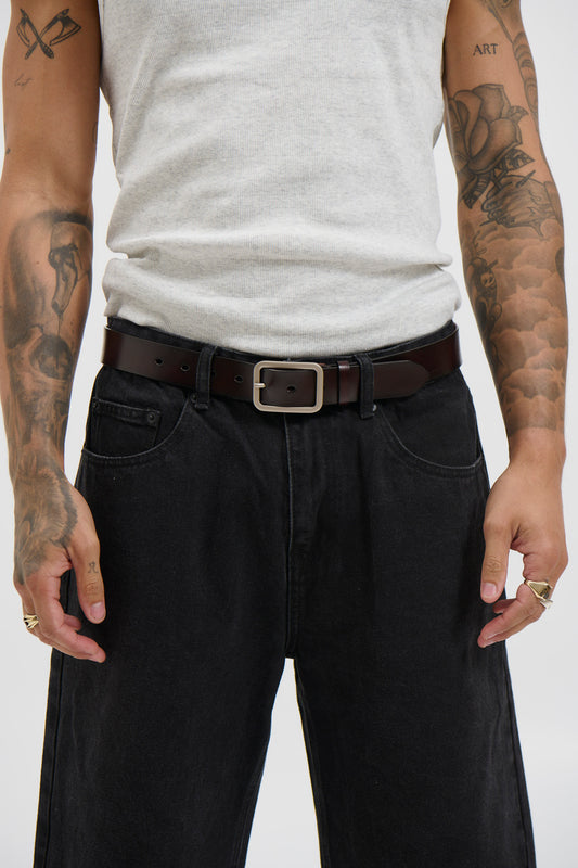 Leather Belt Wide Dark Brown