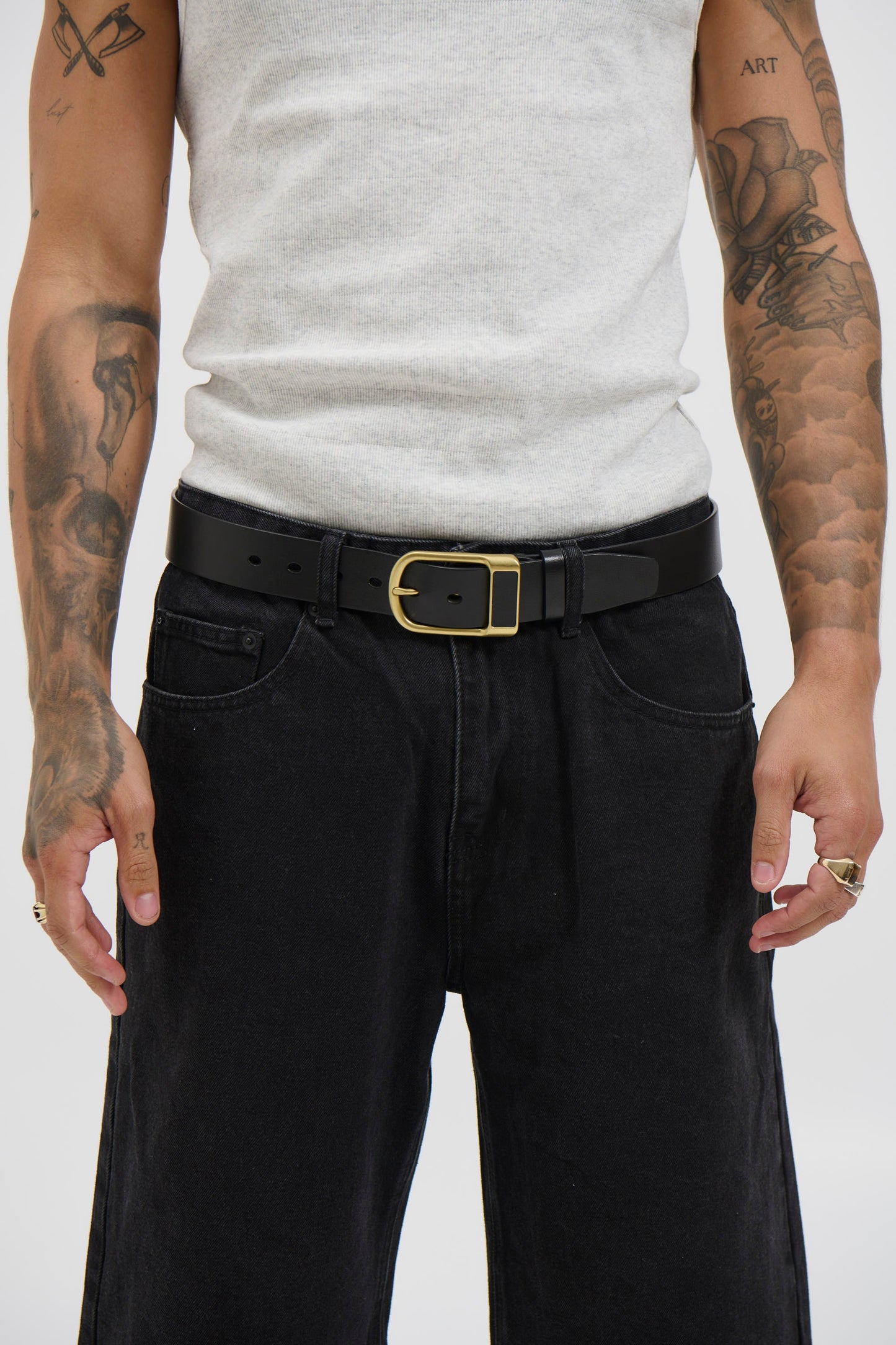 Leather Belt Wide Black