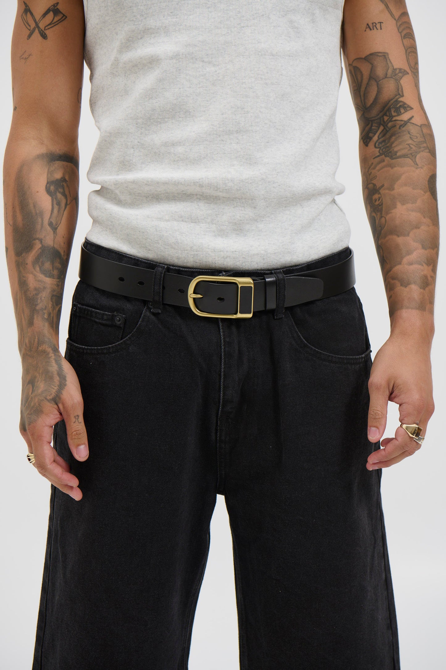 Leather Belt Wide Black