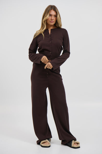 August Button Pant Chocolate