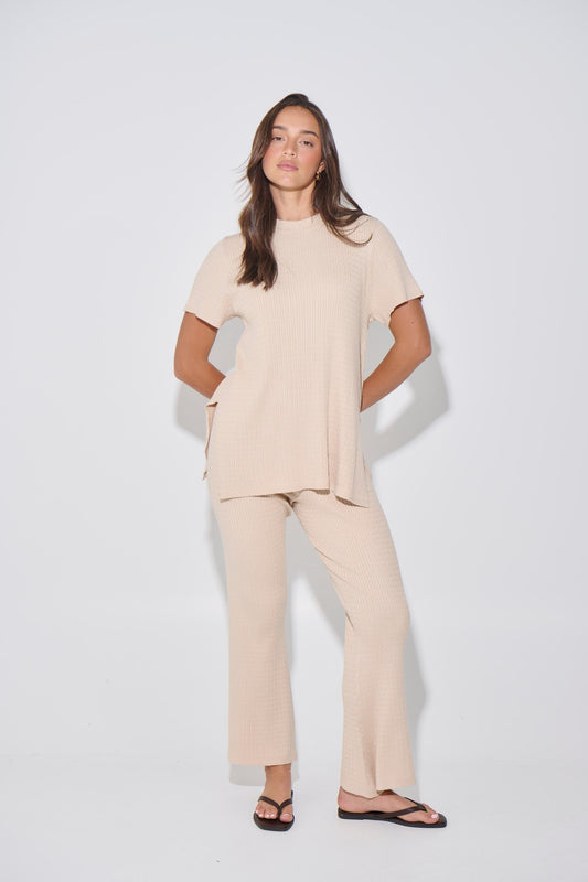 Leighton Ribbed Pant Almond