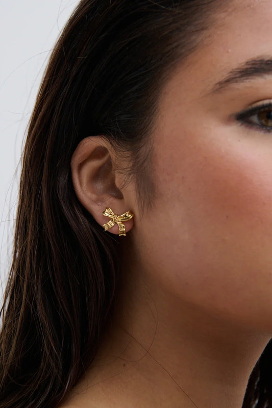 Bow Stud Plated Earrings Gold