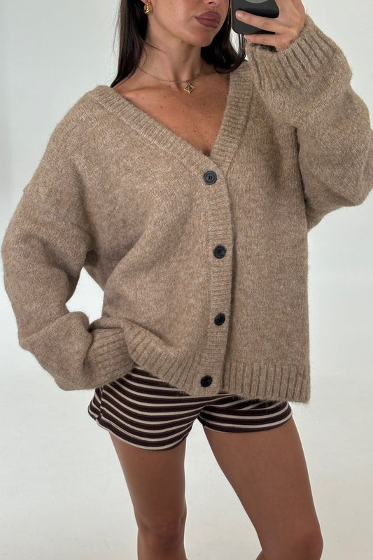 Unisex Knitted Oversize Cardigan Camel